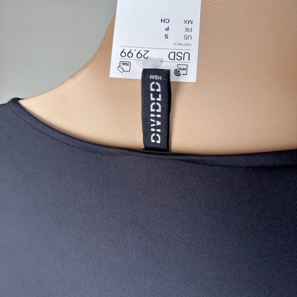 H&M Divided Black Long Sleeve Ruched Wrap V Neck Bodycon Mini Dress Size S - Picture 5 of 6